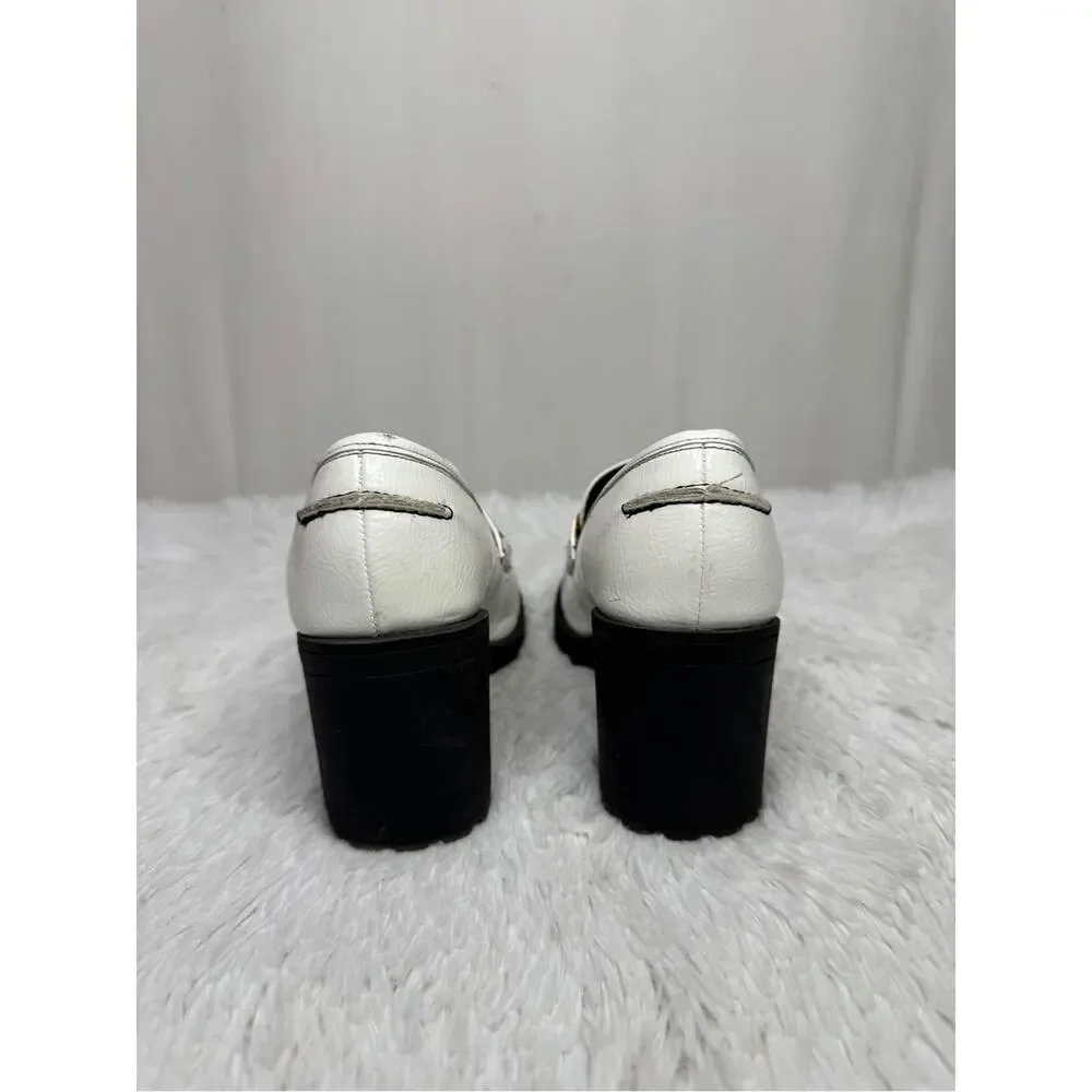 DIRTY LAUNDRY / Lita white patent leather chunky heeled loafers / 8